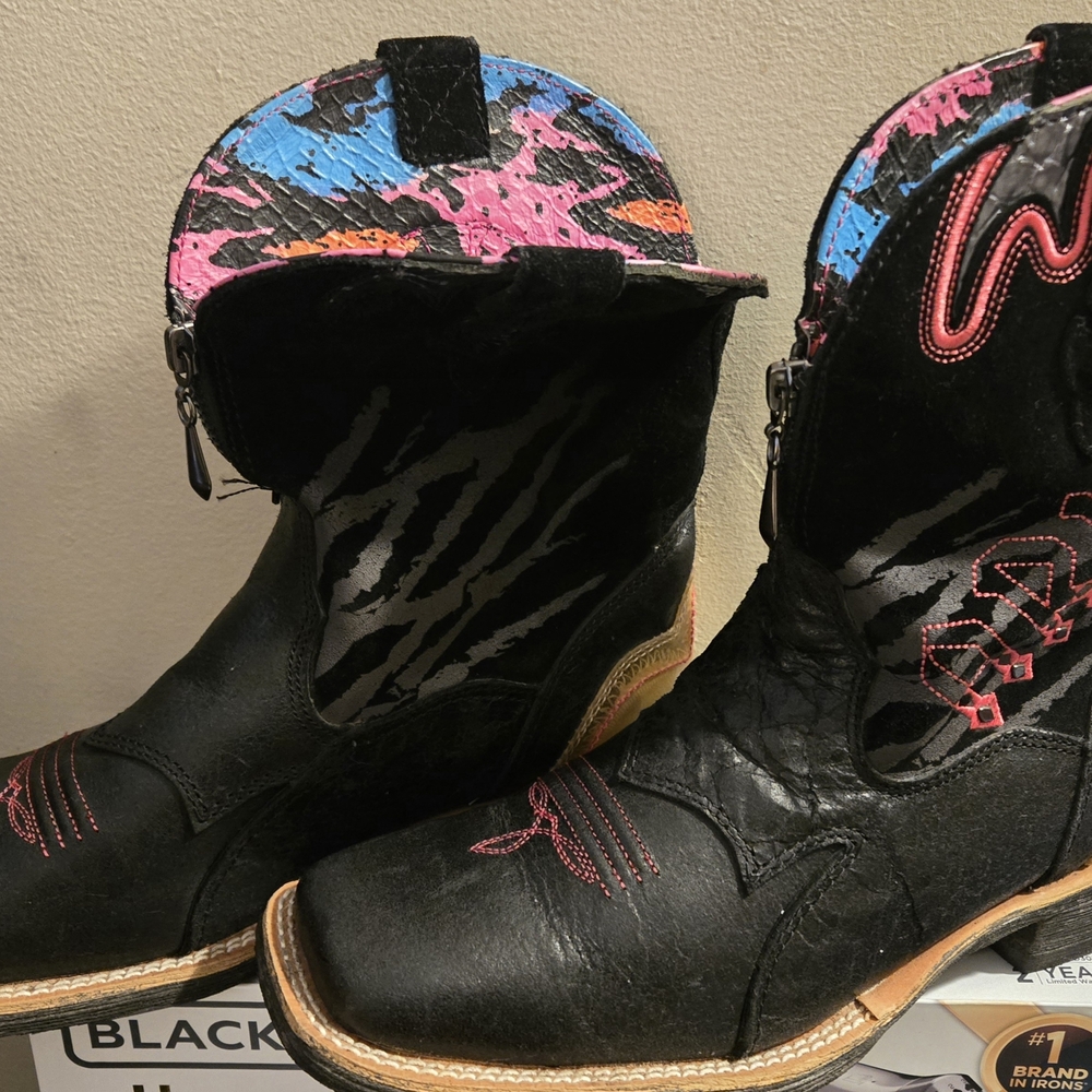 Colorful Western Boots with Pink and Blue Accents